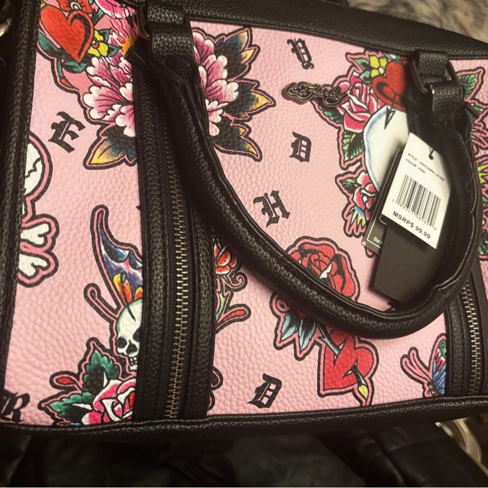 Ed Hardy floral skull satchel NWT🐅💀💕